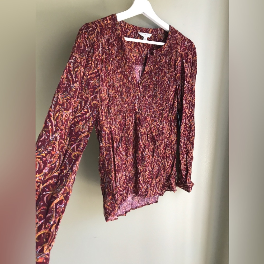 NWT! Lucky Brand Paisley V Neck Peasant Blouse Long Sleeve Boho Size: S - Picture 3 of 13